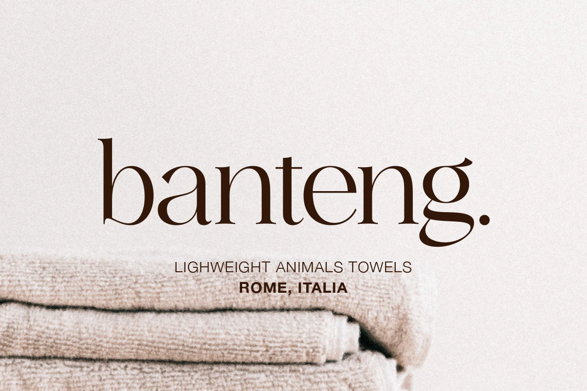 Ethereal modern serif font used on a towel branding in logotype
