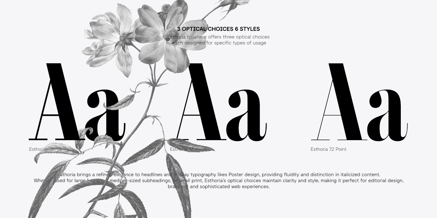 Elegant fashion magazine editorial layout featuring Esthoria high-contrast serif typeface