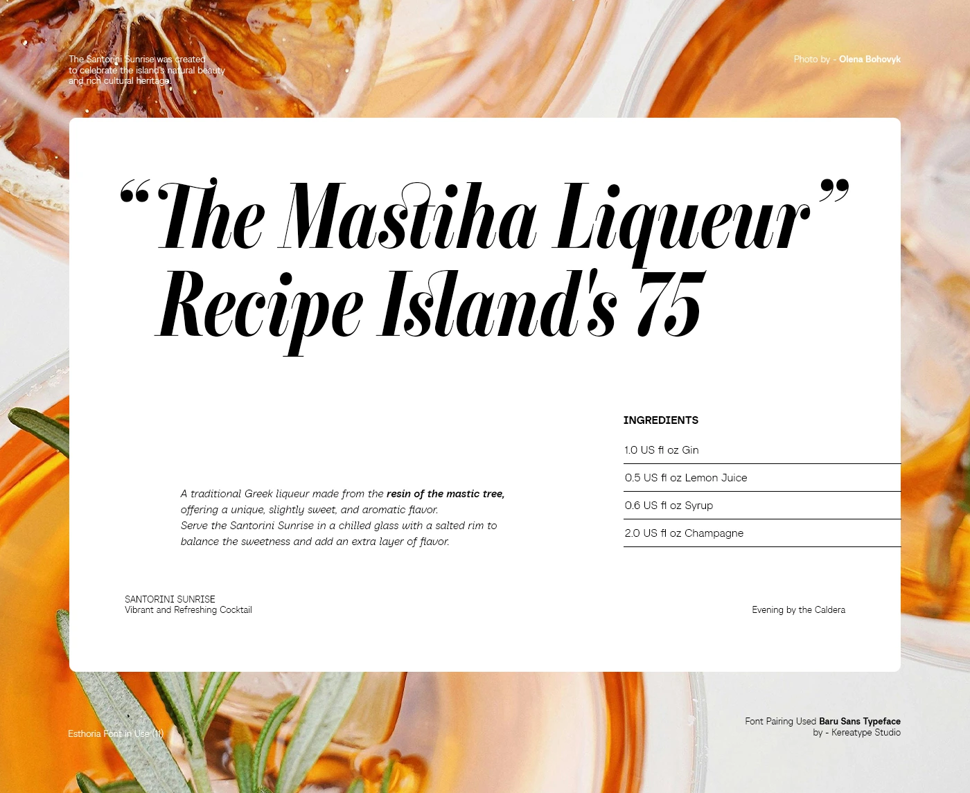 Elegant fashion restaurant ad promotion layout featuring Esthoria high-contrast serif typeface