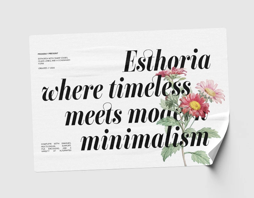 Esthoria elegant high-contrast serif font used in a luxury logo design mockup