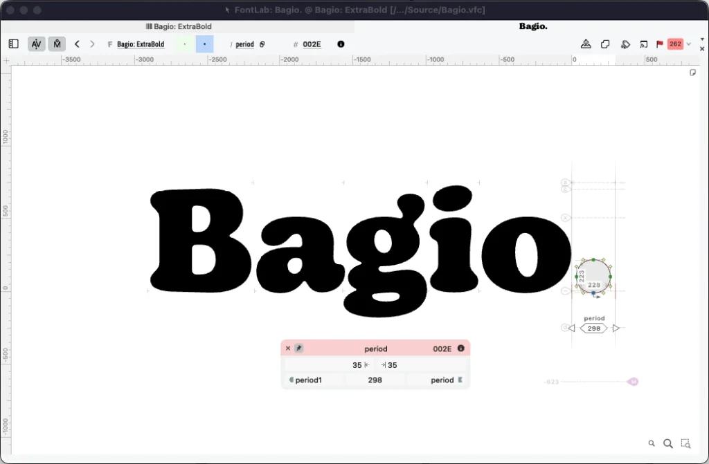 showing precise font kerning and ligatures being adjusted for a premium logotype in fontlab