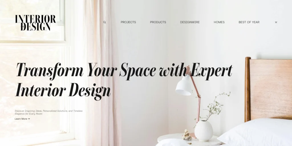 A realistic mockup showcasing an ultra-wide serif font used on a modern web design header